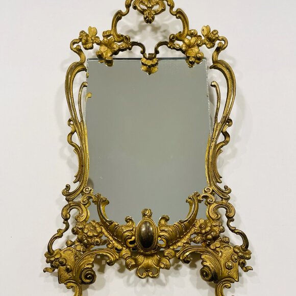 Rococo Style Gilded Brass Floral Decorated Ornate Mirror - Picture 2 of 12